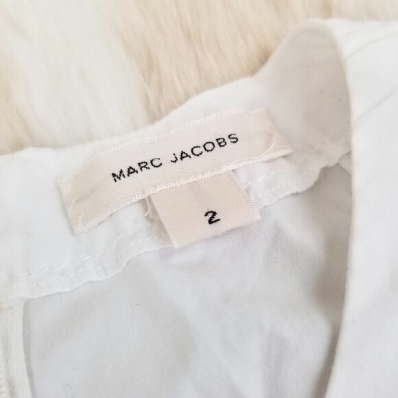 MARC JACOBS Peplum Bow Tie Top Sleevess Blouse White Preppy Minimal Quiet Luxury - Picture 2 of 11